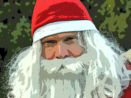 Gesicht des Weihnachtsmannes mit Bart und roter Mütze
